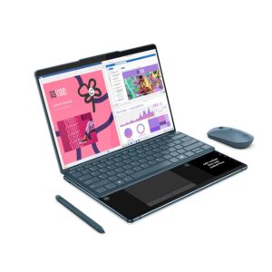 Lenovo Yoga Book 9 13IMU9 Intel Core Ultra 7 155U Hibridinis (du viename) 33,8 cm (13.3") Lietimui jautrus ekranas 2.8K 32 GB LPDDR5x-SDRAM 512 GB SSD Wi-Fi 6E (802.11ax) Windows 11 Home Žalsvai mėlyna